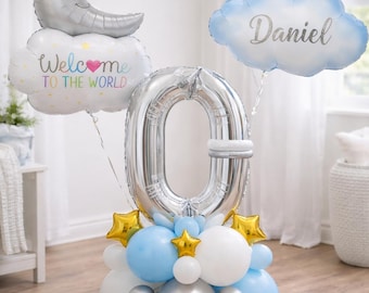 Faça você mesmo: Conjunto de balões "Bem-vindo ao Mundo" / Exibição de balões de lua e nuvem – Decoração de Boas-vindas ao Mundo