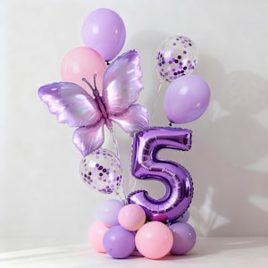 Purple Butterfly Number Balloon Set: 32 Inch Foil Balloons, Party Decor