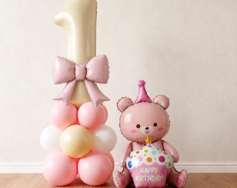Adorable Birthday Balloon Stack –Teddy Bear Decor