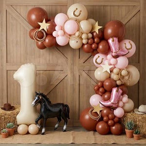 Cowgirl Balloon Arch | Pink & Brown Rodeo Birthday Party Decor