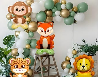 Jungle Animal Balloons: Monkey, Tiger, Fox & Lion Party Decorations