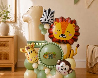 Safari Animal Balloon Stack: Jungle-Themed Party Decor