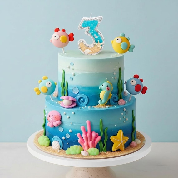 Under the Sea Number Candle Cake Topper with Personalized Age Candle