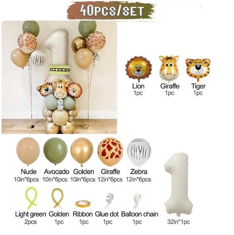 DIY Safari Animal Balloon Stack: Jungle Theme Party Decor Stack(no sticker)