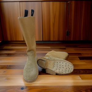 Handgemaakte echt lichtbruine leren lange laarzen met spijkernagels | Leren laarzen voor heren en dames | Modelaarzen
