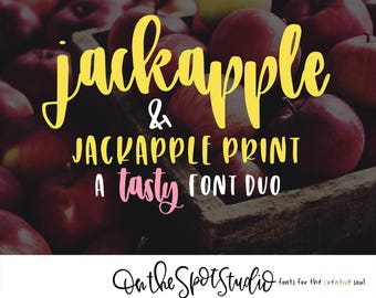 JACKAPPLE / whimsical font / script font / handlettered font / OTSS / font duo / calligraphy / handwriting
