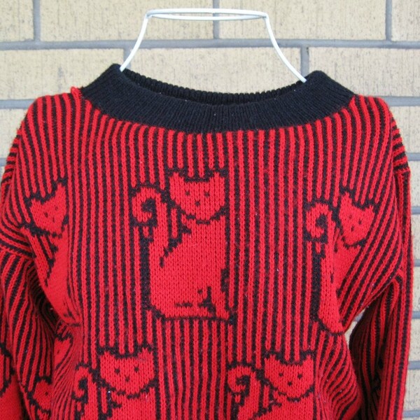 Vintage 80s Kitty Cat Sweater XS