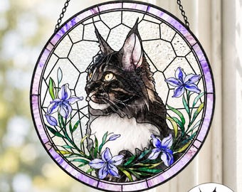 Custom Pet Portrait Stained Glass Suncatcher, Cat Memorial Gift, Dog Memorial, Custom Pet Loss Sympathy Gift, Personalized Pet Keepsake