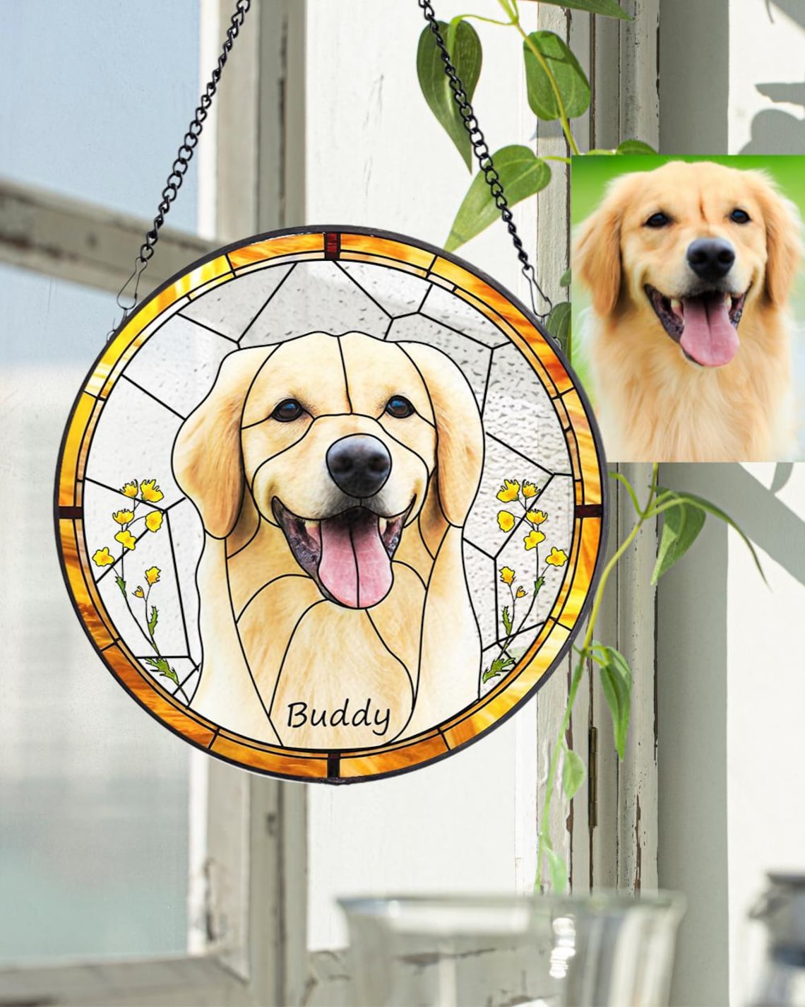 Custom Pet Portrait Stained Glass Suncatcher.