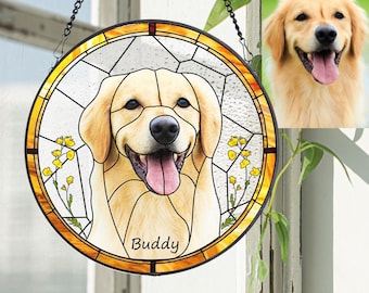 Custom Pet Portrait Stained Glass Suncatcher,Dog Memorial Gift, Custom Dog Portrait from Photo, pet loss gifts , Stained glass dog
