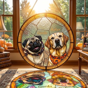 Dog Memorial Gift Stained Glass Suncatcher, Custom Dog Portrait From Photo, Dog Loss Sympathy Gift, Dog Remembrance Keepsake, Dog Mom Gift