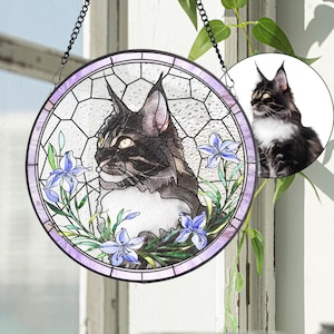 Custom Pet Portrait Stained Glass Suncatcher, Stained Glass cat Memorial, Custom cat Portrait from Photo, pet loss gifts , Stained glass cat