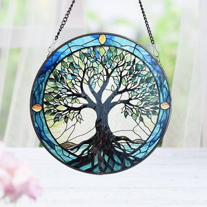 Tree of Life Stained Glass SunCatcher Tree of Life Light Catcher Window Hanging Protection Charm Home Decoration World Tree