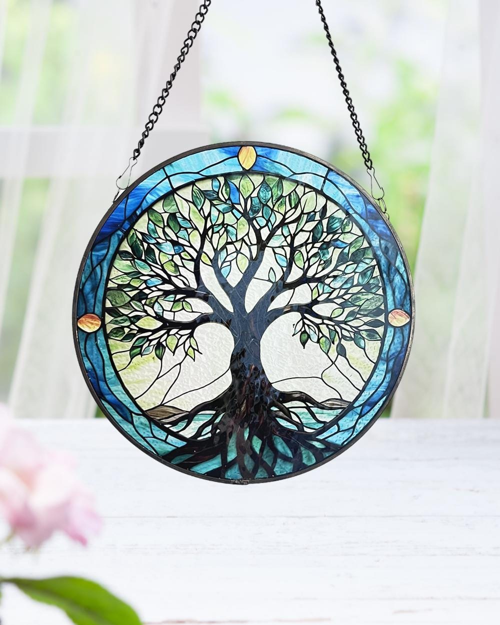 Tree of Life Stained Glass SunCatcher Tree of Life Light Catcher Window Hanging Protection Charm Home Decoration World Tree