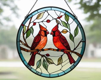 Cardinal Stained Glass Suncatchers For Window Hanging, 7.9 Inch  Window Hanging For Cardinal Bird Lover,  Home Decor, Christmas 0rnaments