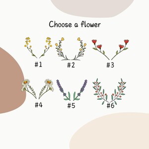 May include: An illustration with the text "Choose a flower" above six floral designs. The designs include yellow, red, white, and purple flowers, each labeled with a number from one to six.