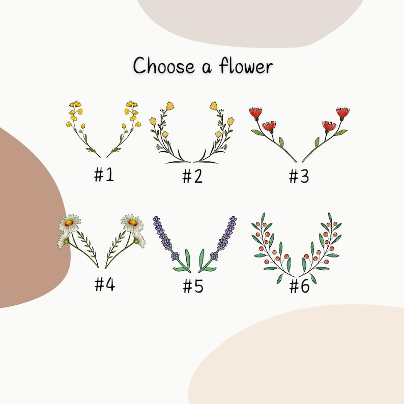 May include: An illustration with the text "Choose a flower" above six floral designs. The designs include yellow, red, white, and purple flowers, each labeled with a number from one to six.