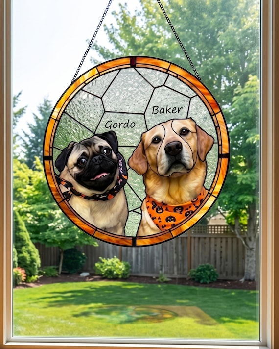 Dog Memorial Gift Stained Glass Suncatcher, Custom Pet Portrait From Photo, Dog Loss Sympathy Gift, Dog Remembrance Keepsake, Dog Mom Gift
