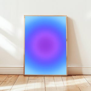 Pulsierende Aura Art Print für Meditation und Achtsamkeit Psychedelische Wanddekoration in Blau und Lila Yoga Studio Dekor Gelassener Wohnraum