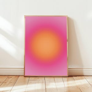 Pulsierende Aura Art Print für Meditation und Achtsamkeit Psychedelische Wanddekoration in Pink und Orange Yoga Studio Dekor Gelassener Wohnraum