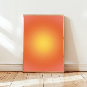 Lebendige Aura Farbverlauf Kunstdrucke für Meditation und Achtsamkeit Psychedelische Wanddekoration in Orange und Gelb Yoga Studio Gelassener Wohnraum