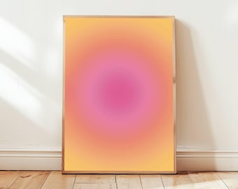 Décoration murale Aura rose jaune pastel pour dormir | Impression d'énergie relaxante, décoration de chambre à coucher calme, art numérique apaisant, paix pour les enfants, soulagement de l'anxiété