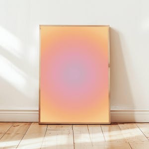 Láminas artísticas con degradado de aura vibrante para meditación y atención plena. Decoración de pared psicodélica en amarillo, rosa y morado. Estudio de yoga. Espacio vital sereno.
