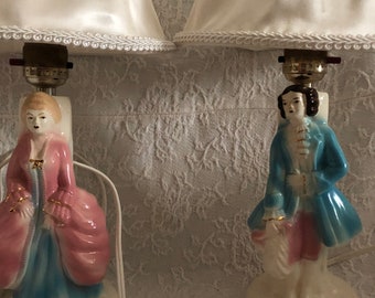 Vintage 1940s Colonial Ceramic Lamps: Lady and Gentleman Pair