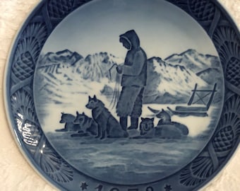Royal Copenhagen Denmark Decorative Plate  Blue and White  Greenland Scenery  Denmark Porcelain  7 Inches in Diameter