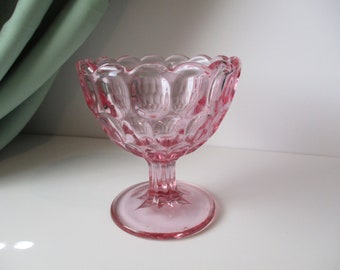 Fenton Pink Glass Footed Candy Dish Thumbprint Pattern