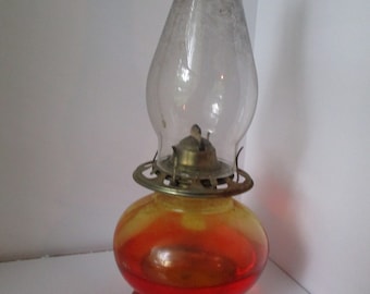 Vintage Amberina Glass Oil Lamp