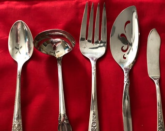 Vintage Silverplate Serving Set: Rogers Bros Cake Server, Wm Rogers Fork