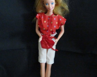 Vintage 1970s Barbie Doll: Blonde Hair, Red Top, White Shorts