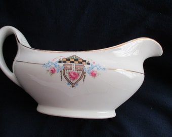 Vintage W. S. George Gravy Boat: Deerwood Pattern, Gold Trim