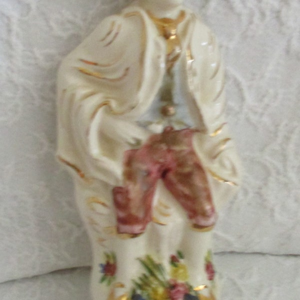 Colonial Ceramic Figurine  Male Italian or Spanish Origin 8.5 inches tall Home Decor Collectible Figurine Knick Knack Gold Gilt Trim