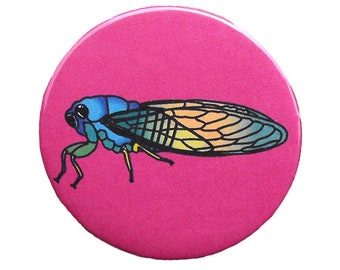 Cicada Button Pin Badge / 2.25" Pin Back for Bags Accessories Pinback Buttons / Insect Bug Animal Lover / Small Gift / Cool Gifts Under 5