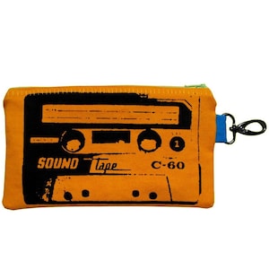 Screen Print Wallet Cassette Tape Pouch Retro Tapes 80s Clutch Zip Pouch Pencil Pouch Womens Wallet Mens Phone Wallet Clip On Pouch Yellow