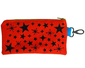 Pochette imprimé étoile orange des années 50 étoiles fermeture éclair poche crayon écran pochette imprimée portefeuille étoiles téléphone cas bourse Punk Vegan portefeuille Vegan sac