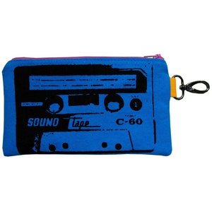 Retro Wallet Cassette Tape Tapes Screen Print Pouch 80s Clutch Zip Pouch Pencil Pouch Womens Wallet Mens Phone Wallet Clip On Pouch Blue