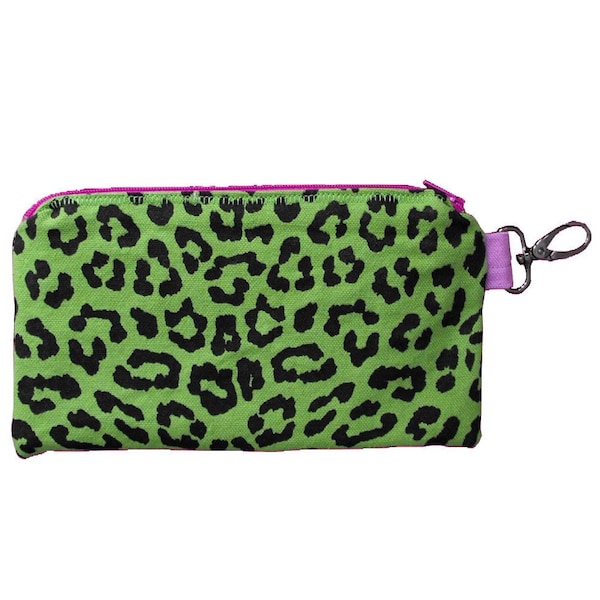 Screen Printed Pouch Leopard Print Clutch Zipper Pouch Pencil Pouch Case Wallet Small Punk Pouch Phone Punk Purse MakeUp Pouch Lime Green