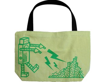 Robot Tote Bag Retro Robots Print Reusable Grocery Bag Screen Print Tote Bag Sci Fi Humor Geek Gift Hipster Bag Brother Printed Canvas Tote