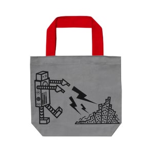 Robot Tote Bag / Reusable Grocery Bag / Retro Robots Print / Screen Print Tote Bag / Sci Fi Humor Geek Nerd Gift Canvas Bag Grey Sack