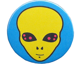 Alien Button Pin Badge / 2.25" Cute Alien Pin Back for Bags Pinback Buttons / UFO Space Accessories / Small Green Alien / Cool Gifts Under 5