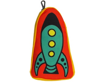 Sac de vaisseau spatial Rétro Rocket Clip On Bag Outer Space Festival Outfit Space Ship Gift for Teens Boyfriend Girlfriend Kitsch Rocket Ship Pouch