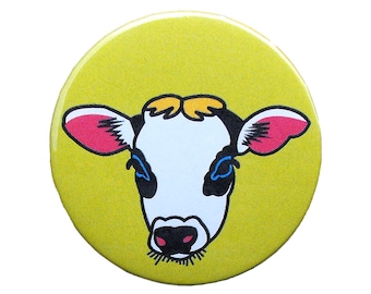 Cow Button Pin Badge / Pop Art Farm Animal Pins / Dairy Cows 2.25" Lapel Pin Back for Bags Accessories Pinback Buttons / Cool Gifts Under 5