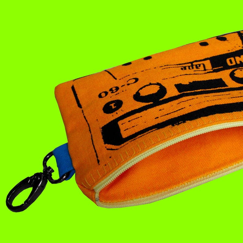 Screen Print Wallet Cassette Tape Pouch Retro Tapes 80s Clutch Zip Pouch Pencil Pouch Womens Wallet Mens Phone Wallet Clip On Pouch Yellow