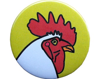 Rooster Button Pin Badge / Cute Chicken Lover / Farm Animal Pin / Backyard Chickens Buttons / 2.25" Farmer Pin Back / Cool Gifts Under 5