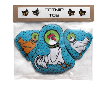 Catnip Toys Chickens in Space /  Cat Toy / Cool Cat Gift / Catnip Kicker / Cute Farm Animals Astro Birds / Kitty Kittens Barn Farmer Fun Pet