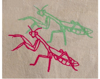 Remendo de Louva-a-deus / Impressão de tela de sobreposição / Remendo de insetos / Remendo de natureza / Costurar em tecido DIY Cartoon Bugs Ícones de entomologia hortelã pêssego rosa