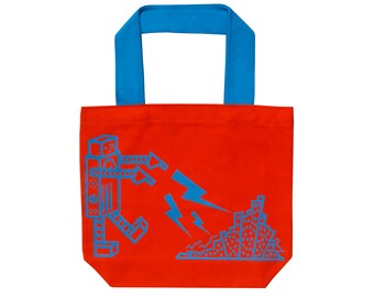 Robot Tote Bag / Retro Robots Print / Reusable Grocery Bag / Screen Print / Sci Fi Printed Canvas Tote / Vibrant Color Purse / Lightweight